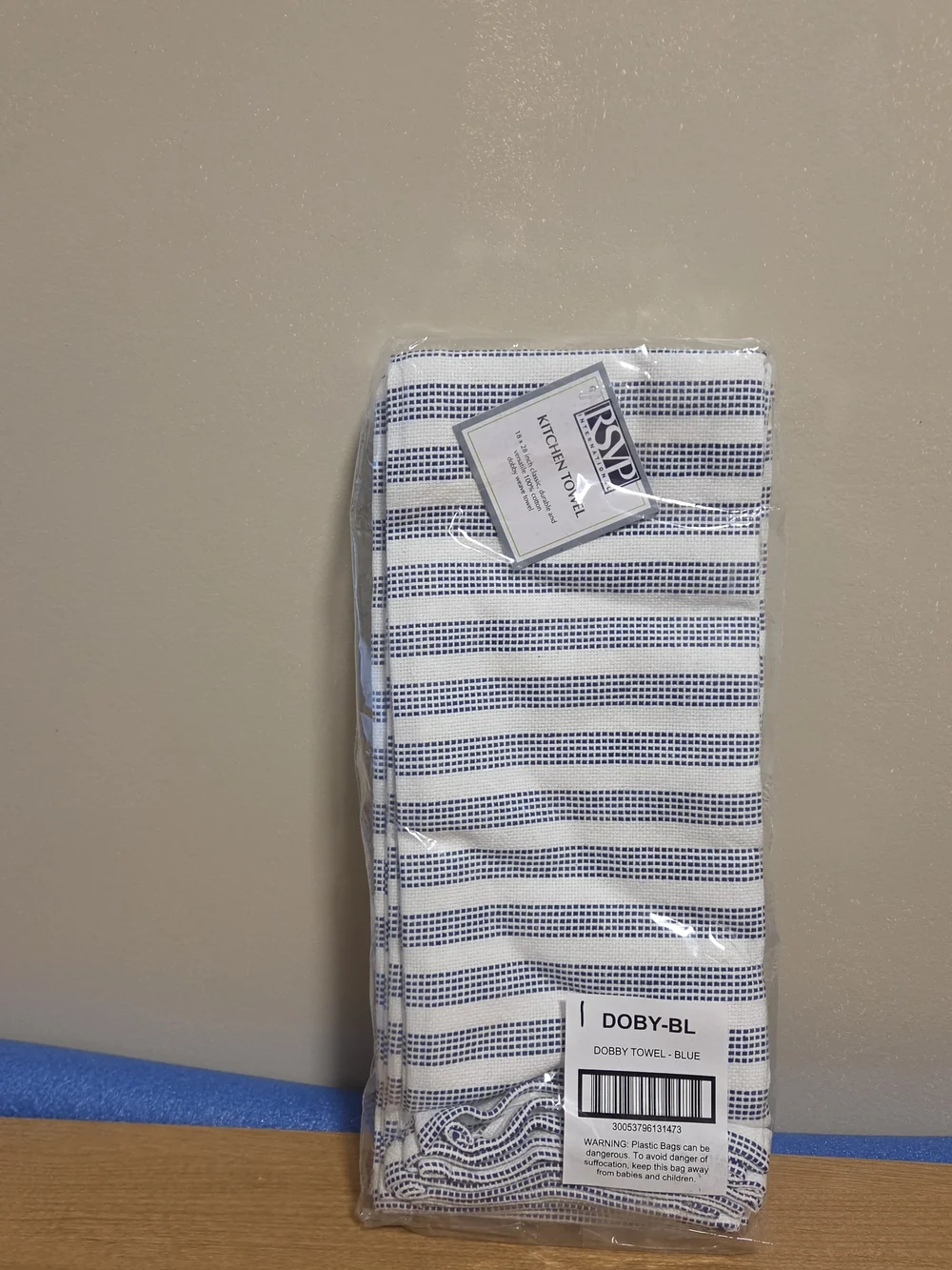 RSVP INTERNATIONAL 6 Pack Blue Striped Kitchen Towel